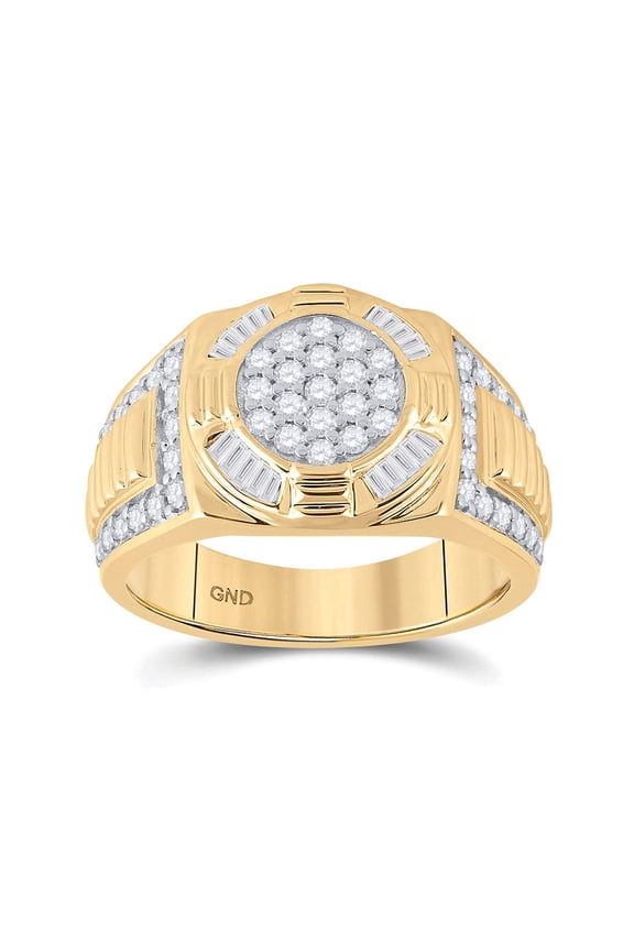 10kt Yellow Gold Mens Round Diamond Circle Cluster Ring 1 Cttw