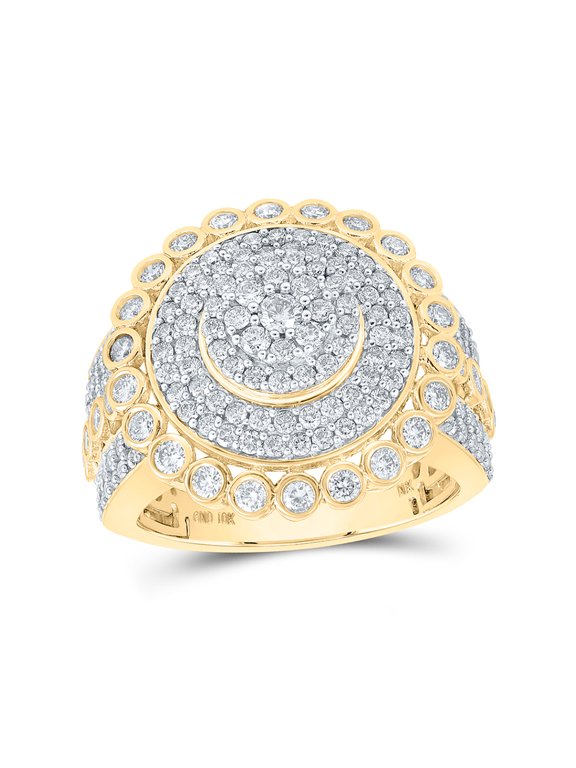 10kt Yellow Gold Mens Round Diamond Circle Cluster Ring 2-5/8 Cttw