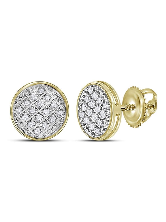 10kt Yellow Gold Mens Round Diamond Circle Cluster Stud Earrings 1/12 Cttw