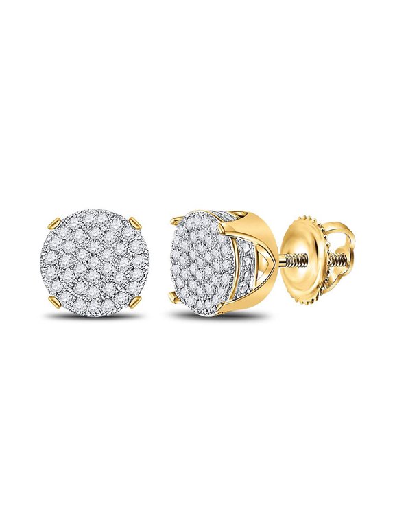 10kt Yellow Gold Mens Round Diamond Circle Cluster Stud Earrings 1/4 Cttw