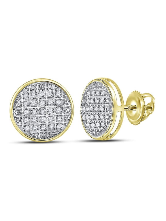 10kt Yellow Gold Mens Round Diamond Circle Cluster Stud Earrings 1/8 Cttw