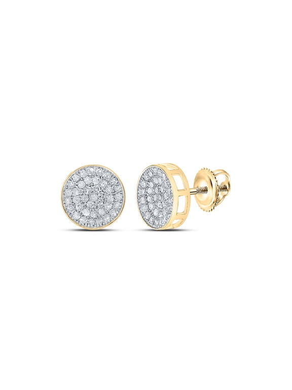 10kt Yellow Gold Mens Round Diamond Circle Disk Cluster Earrings 1/2 Cttw