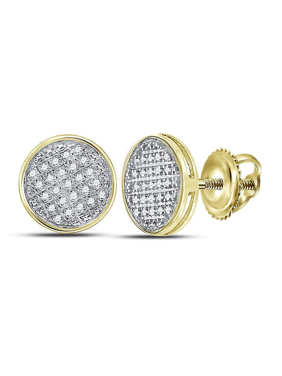 10kt Yellow Gold Mens Round Diamond Circle Disk Cluster Earrings 1/8 Cttw