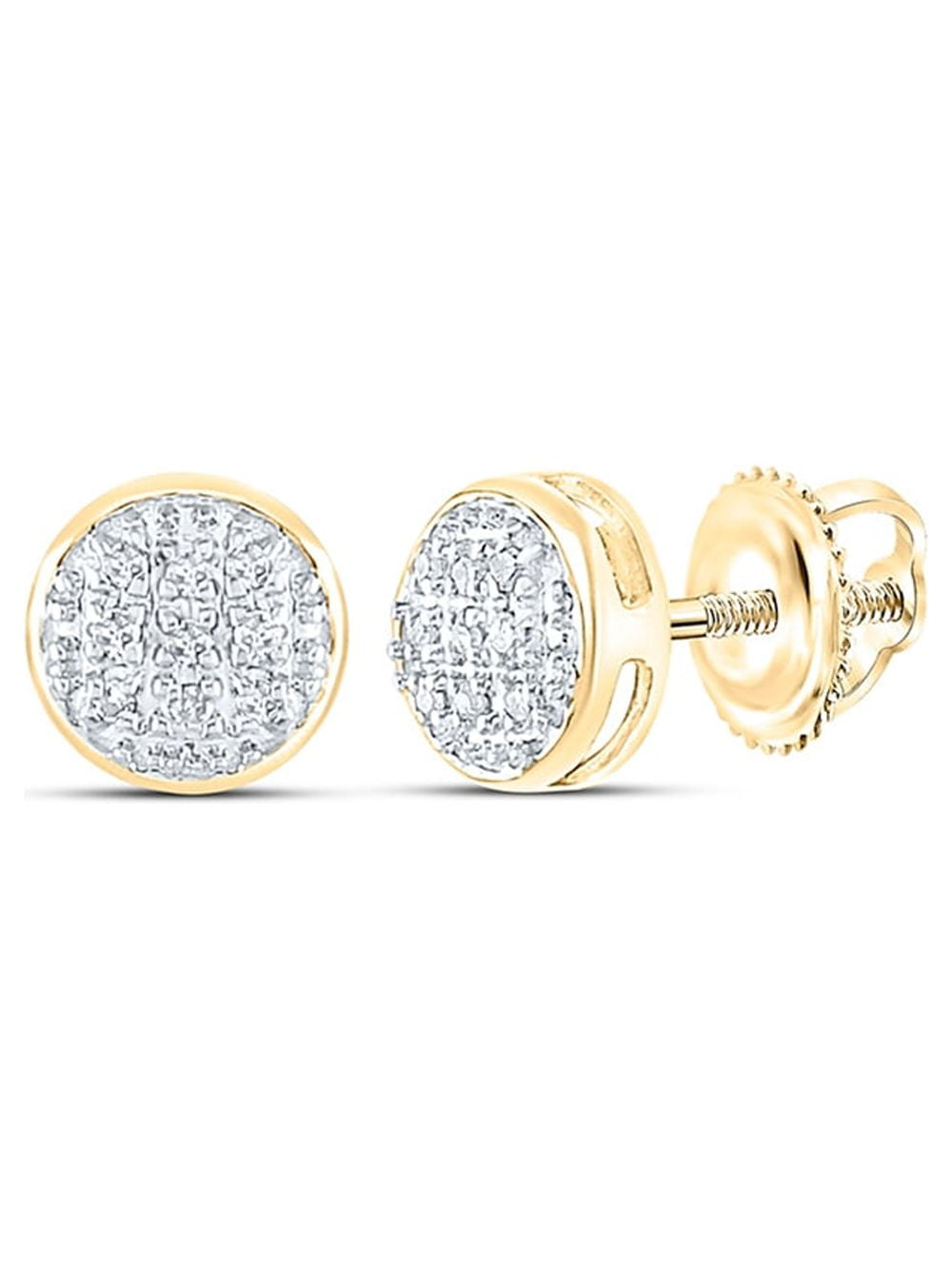 10kt Yellow Gold Mens Round Diamond Circle Earrings 1/20 Cttw