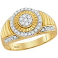 thumbnail image 1 of 10kt Yellow Gold Mens Round Diamond Cluster Concentric Circle Ribbed Ring 3/4 Cttw 114951, 1 of 1