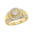 thumbnail image 1 of 10kt Yellow Gold Mens Round Diamond Cluster Concentric Circle Ribbed Ring 3/4 Cttw, 1 of 1
