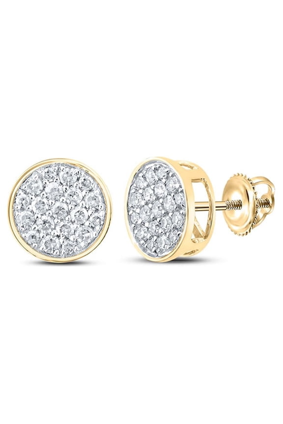 10kt Yellow Gold Mens Round Diamond Cluster Earrings 1/4 Cttw