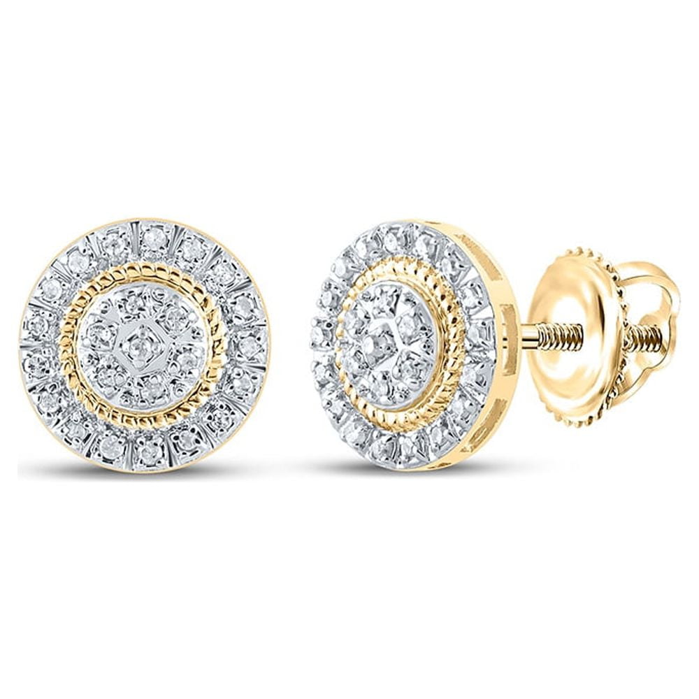DIAMOND DEAL 10kt Yellow Gold Mens Round Diamond Cluster Earrings 1/8 Cttw