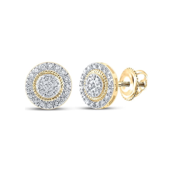 10kt Yellow Gold Mens Round Diamond Cluster Earrings 1/8 Cttw