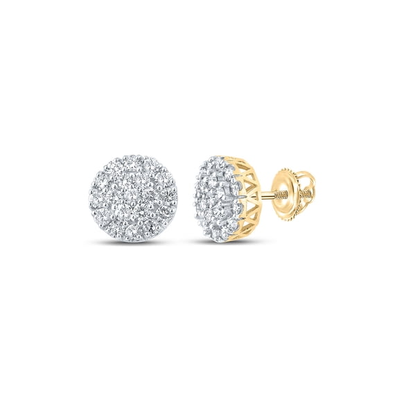 10kt Yellow Gold Mens Round Diamond Cluster Earrings 1 Cttw