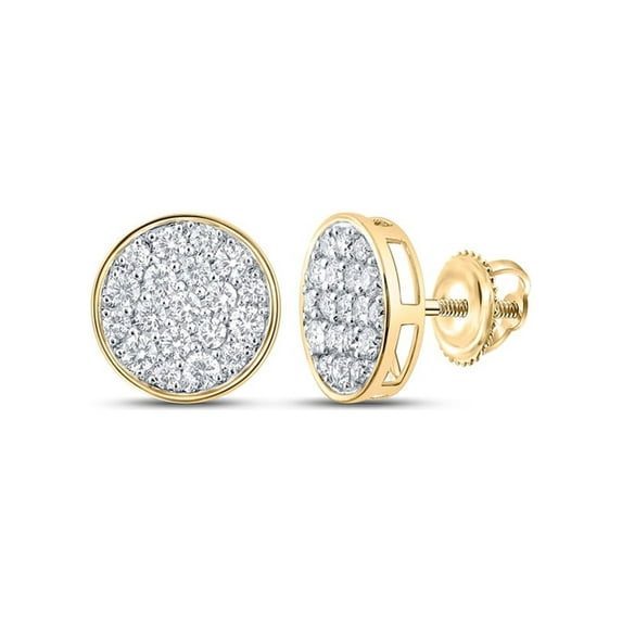 10kt Yellow Gold Mens Round Diamond Cluster Earrings 1 Cttw