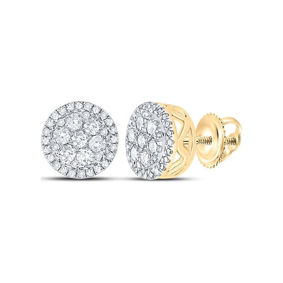 10kt Yellow Gold Mens Round Diamond Cluster Earrings 3/8 Cttw