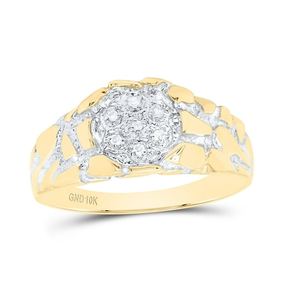 10kt Yellow Gold Mens Round Diamond Cluster Nugget Band Ring 1/20 Cttw