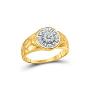 DIAMOND DEAL 10kt Yellow Gold Mens Round Diamond Cluster Nugget Ring 1/8 Cttw