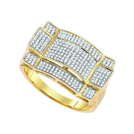 10kt Yellow Gold Mens Round Diamond Contoured Rectangle Cluster Ring 1/2 Cttw