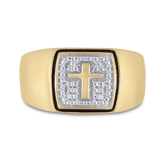 10kt Yellow Gold Mens Round Diamond Cross Band Ring .01 Cttw