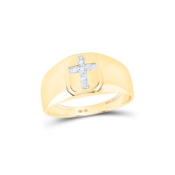 10kt Yellow Gold Mens Round Diamond Cross Band Ring 1/20 Cttw