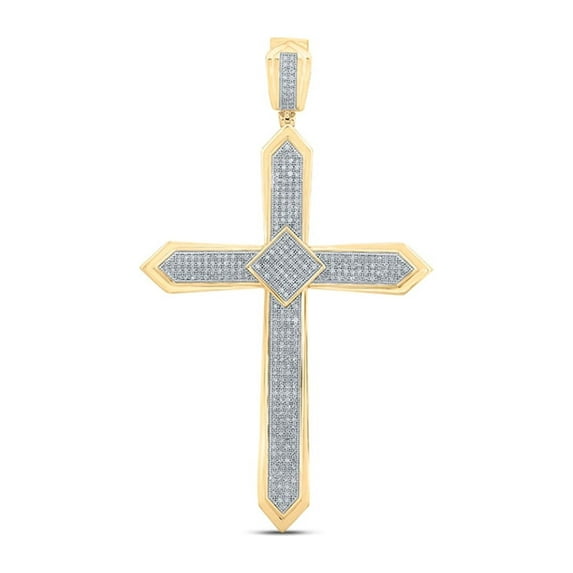 10kt Yellow Gold Mens Round Diamond Cross Charm Pendant 1 Cttw