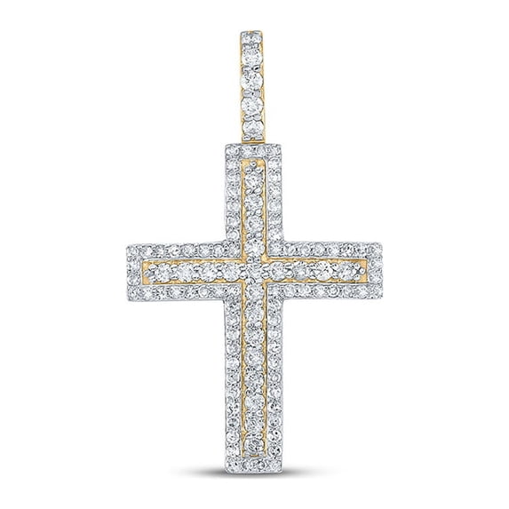 10kt Yellow Gold Mens Round Diamond Cross Charm Pendant 1 Cttw