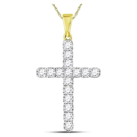 10kt Yellow Gold Mens Round Diamond Cross Charm Pendant 1 Cttw