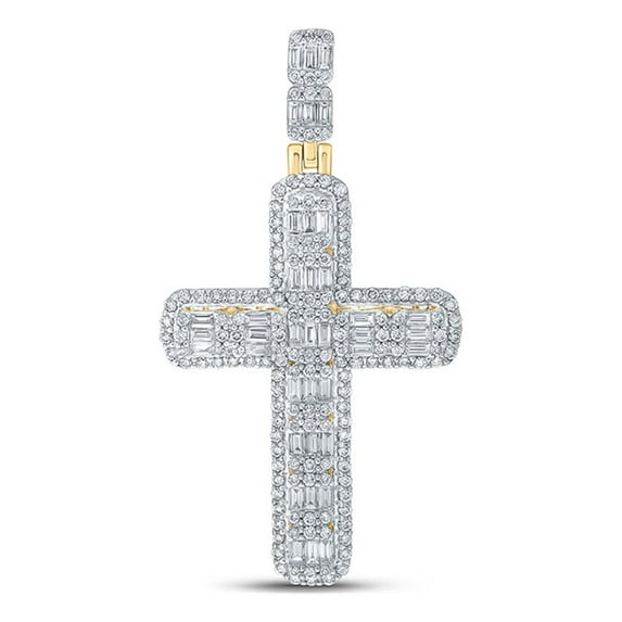 10kt Yellow Gold Mens Round Diamond Cross Charm Pendant 2-3/4 Cttw
