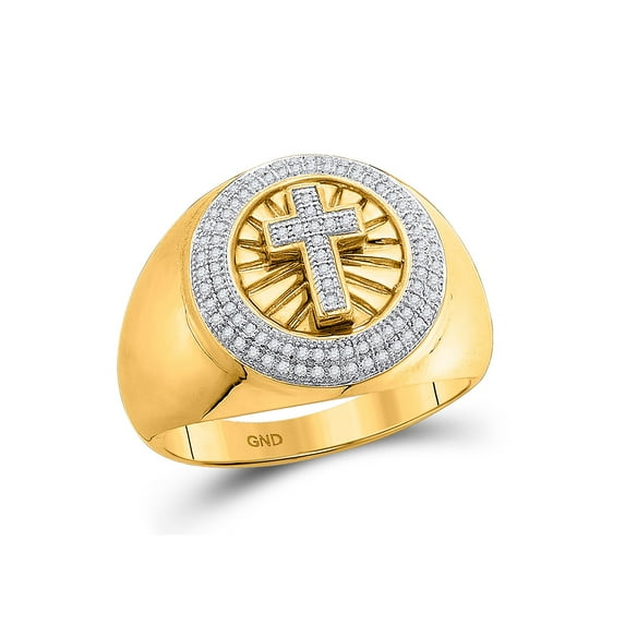 10kt Yellow Gold Mens Round Diamond Cross Fashion Ring 1/3 Cttw