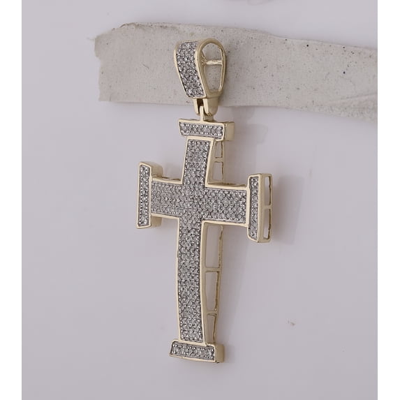 10kt Yellow Gold Mens Round Diamond Cross Religious Charm Pendant 3/4 Cttw