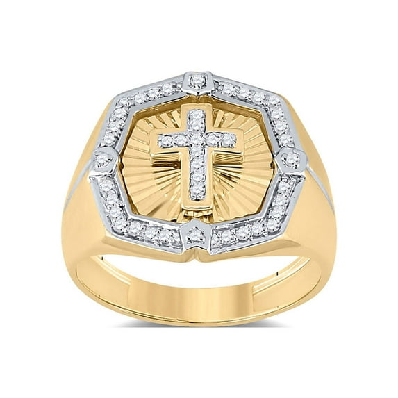 10kt Yellow Gold Mens Round Diamond Cross Ring 1/4 Cttw