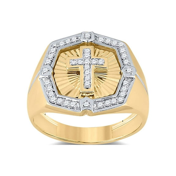 10kt Yellow Gold Mens Round Diamond Cross Ring 1/4 Cttw