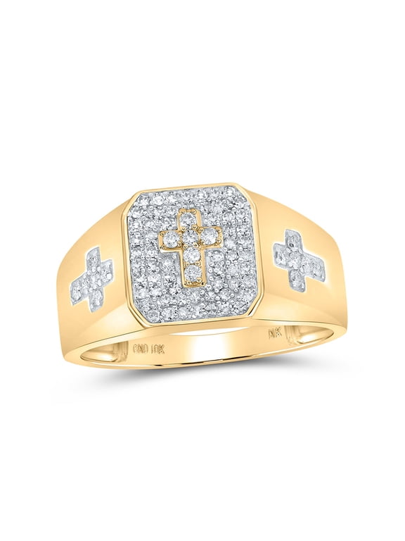 10kt Yellow Gold Mens Round Diamond Cross Ring 3/8 Cttw
