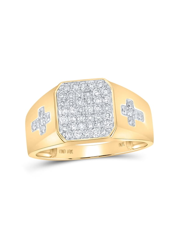10kt Yellow Gold Mens Round Diamond Cross Ring 5/8 Cttw