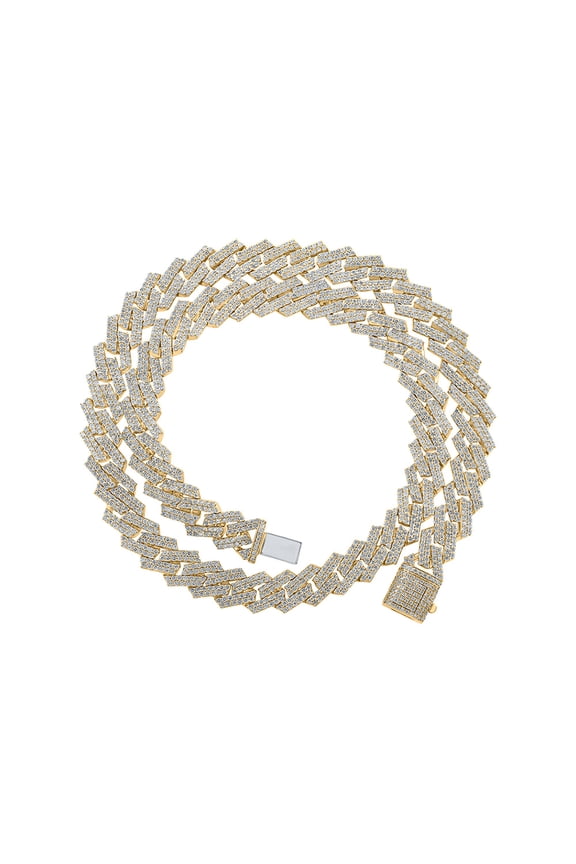 10kt Yellow Gold Mens Round Diamond Cuban Curb Link Chain Necklace 21-3/4 Cttw