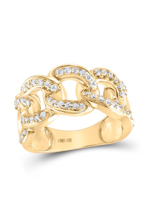 10kt Yellow Gold Mens Round Diamond Cuban-Link Band Ring 1.00 Cttw