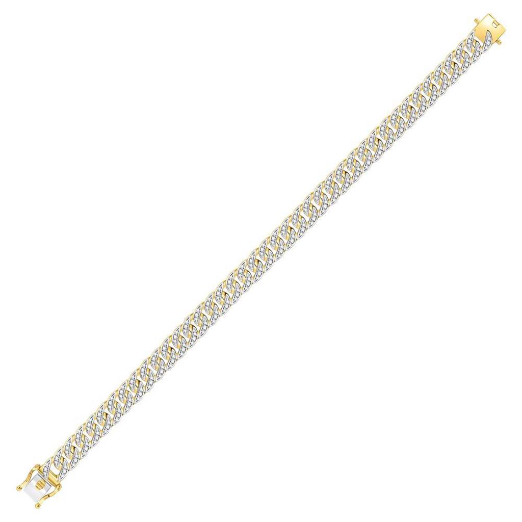 GOLD TIME 10kt Yellow Gold Mens Round Diamond Cuban Link Bracelet 1-3/4 Cttw