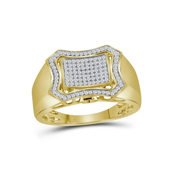 10kt Yellow Gold Mens Round Diamond Curved Octagon Cluster Ring 1/3 Cttw