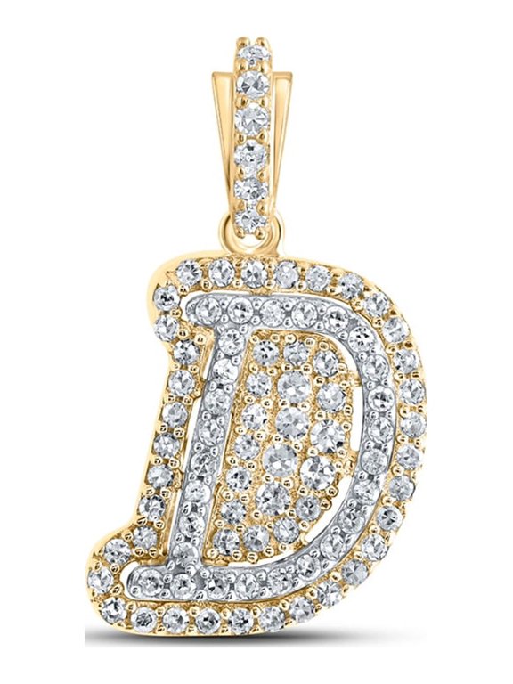 10kt Yellow Gold Mens Round Diamond D Initial Letter Charm Pendant 1/5 Cttw