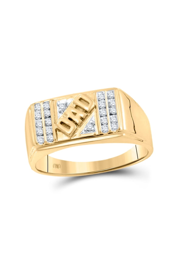 10kt Yellow Gold Mens Round Diamond Dad Father Ring 1/8 Cttw