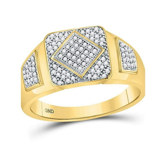 10kt Yellow Gold Mens Round Diamond Diagonal Square Cluster Ring 1/3 Cttw