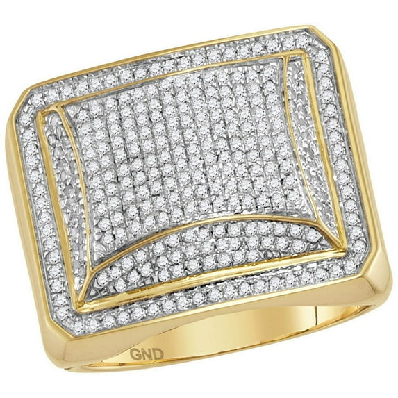 10kt Yellow Gold Mens Round Diamond Domed Square Cluster Ring 1.00 Cttw
