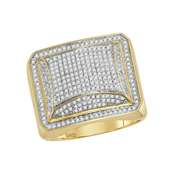 10kt Yellow Gold Mens Round Diamond Domed Square Cluster Ring 1 Cttw