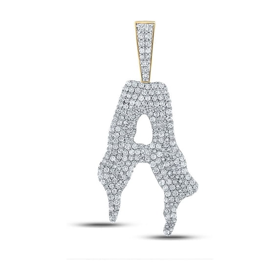 10kt Yellow Gold Mens Round Diamond Drip A Letter Charm Pendant 2-1/4 Cttw