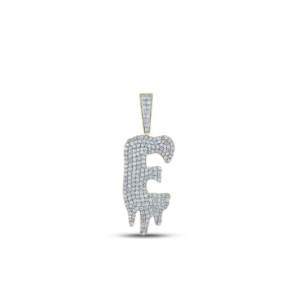 10kt Yellow Gold Mens Round Diamond Drip E Letter Charm Pendant 2 Cttw