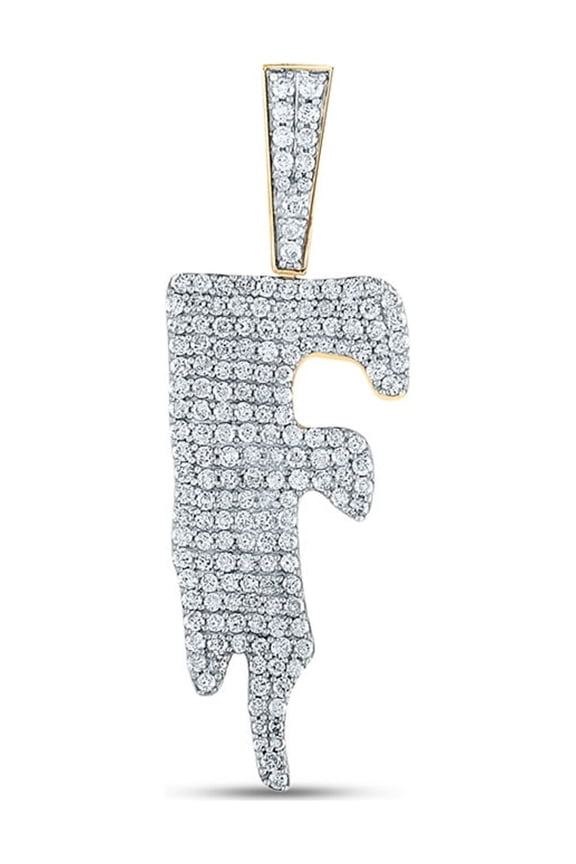 10kt Yellow Gold Mens Round Diamond Drip F Letter Charm Pendant 1-3/4 Cttw
