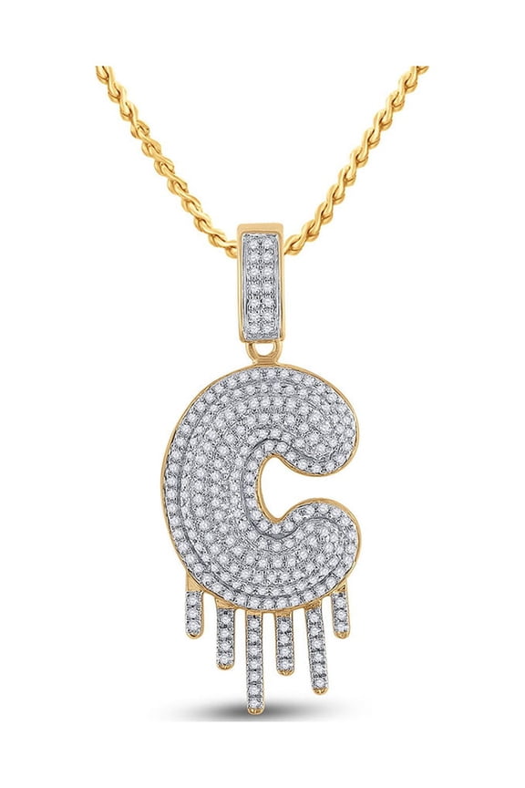 10kt Yellow Gold Mens Round Diamond Dripping C Letter Charm Pendant 5/8 Cttw