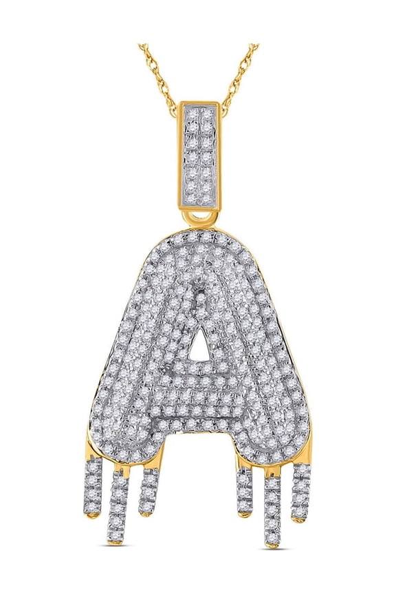 10kt Yellow Gold Mens Round Diamond Dripping Letter A Charm Pendant 3/4 Cttw