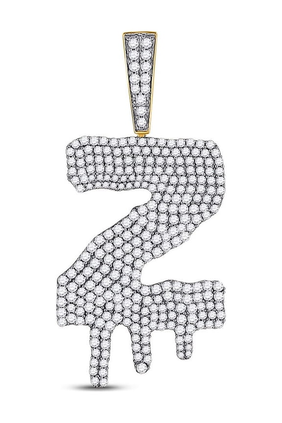 10kt Yellow Gold Mens Round Diamond Dripping Z Letter Charm Pendant 2-7/8 Cttw