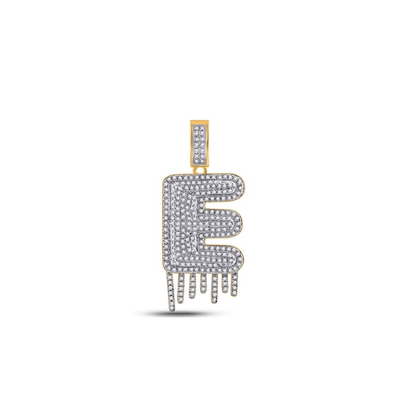 10kt Yellow Gold Mens Round Diamond E Drip Letter Charm Pendant 3/4 Cttw