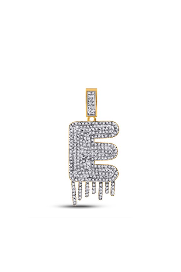 10kt Yellow Gold Mens Round Diamond E Drip Letter Charm Pendant 3/4 Cttw