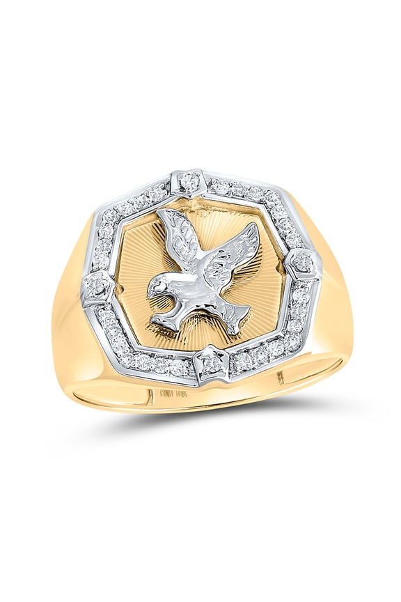 10kt Yellow Gold Mens Round Diamond Eagle Cluster Ring 1/4 Cttw