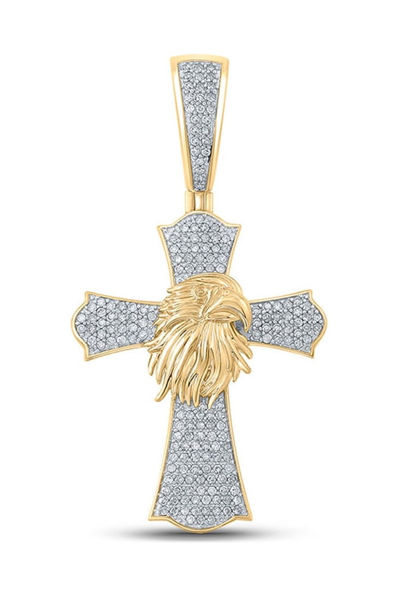 10kt Yellow Gold Mens Round Diamond Eagle Cross Charm Pendant 1/2 Cttw